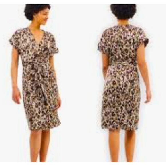 J. Crew Dresses & Skirts - NWT J.CREW Brown Green Leopard Animal Camo Print Surplice Neck Wrap Dress SMALL